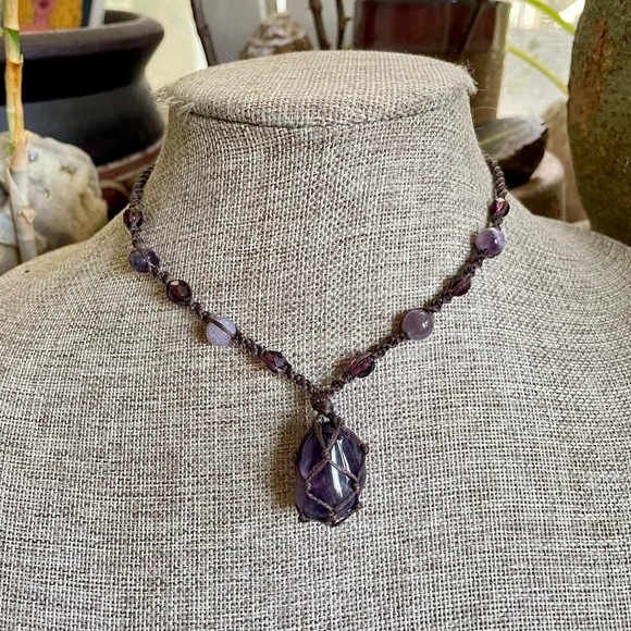 Boho Hippie Micro Macrame Crystal Choker Necklace - Picture 3 of 10